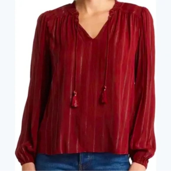 Lucky Brand Tops - Lucky Brand Deep Red Blouse with Tassels
